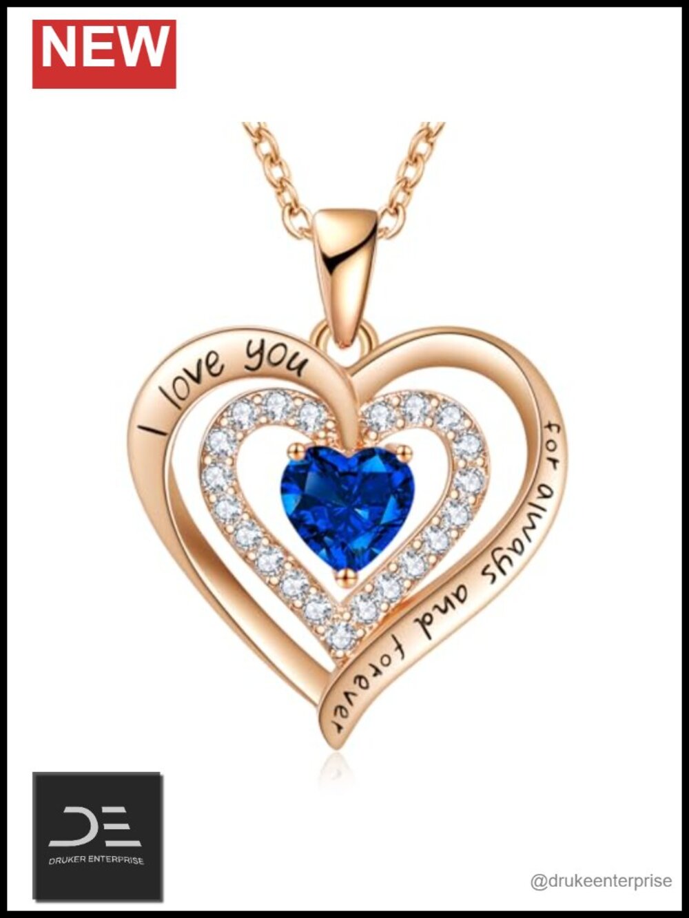Sterling Silver Double Heart Pendant Necklace Cubic Zirconia Birthday Gift